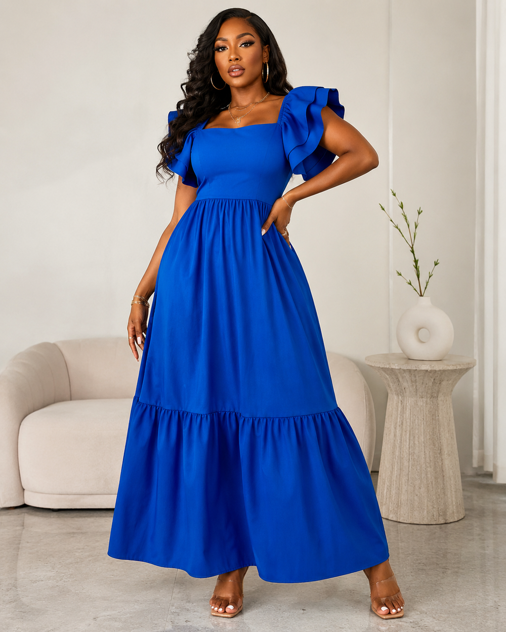 Tiered Square Neck Maxi Dress