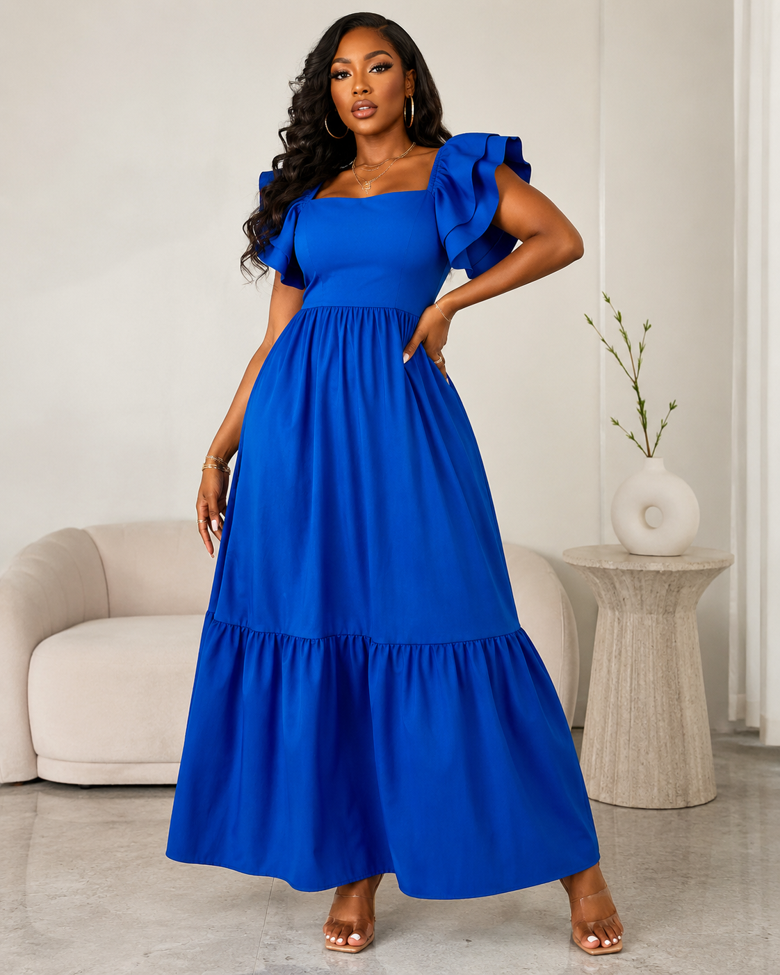Tiered Square Neck Maxi Dress